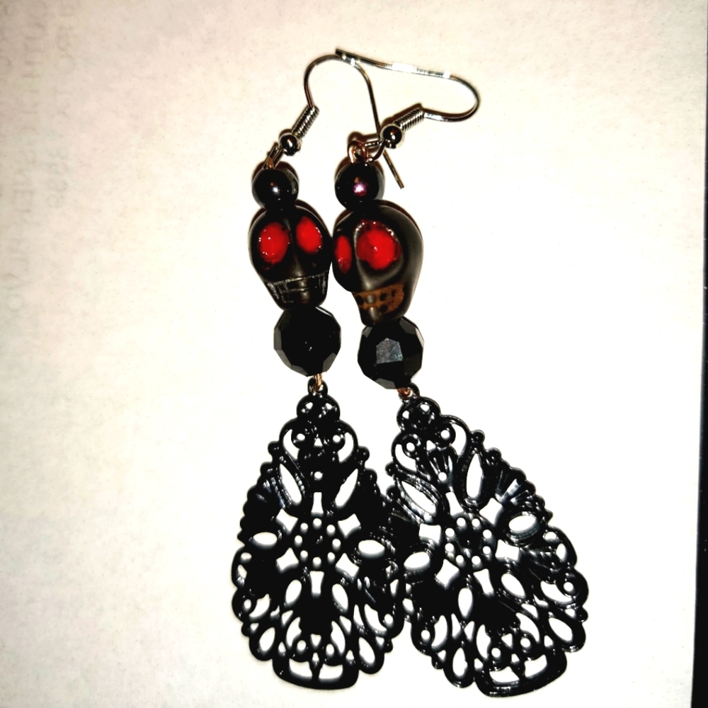 NEW RARE Skull Lace Emo Punk Bead Floral Geometric Charm Skeleton Dangle Drop